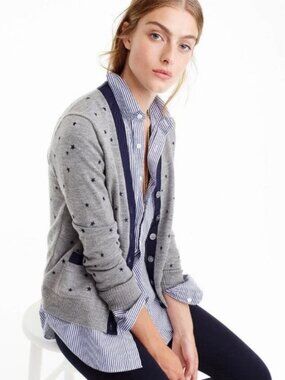 J. Crew Graphite Navy Star Harlow Cardigan Sweater Merion Wool Blend L